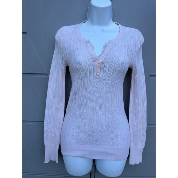 Victoria's Secret Open Knit Lace Trim Pink Henley Top Sz XS Y2K Elena Gilbert - Picture 5 of 10